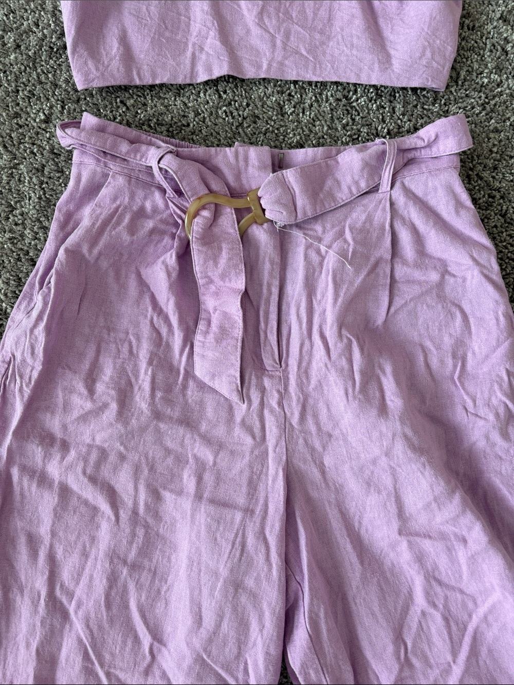House of Harlow 1960 Linen Lilac Cropped Tank & Wide-Leg Tie-Waist Set - Picture 2 of 5